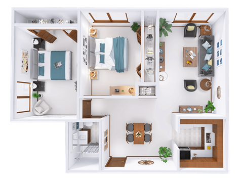 Floor plan for 2 beds, 1 bath, 1018 sqft